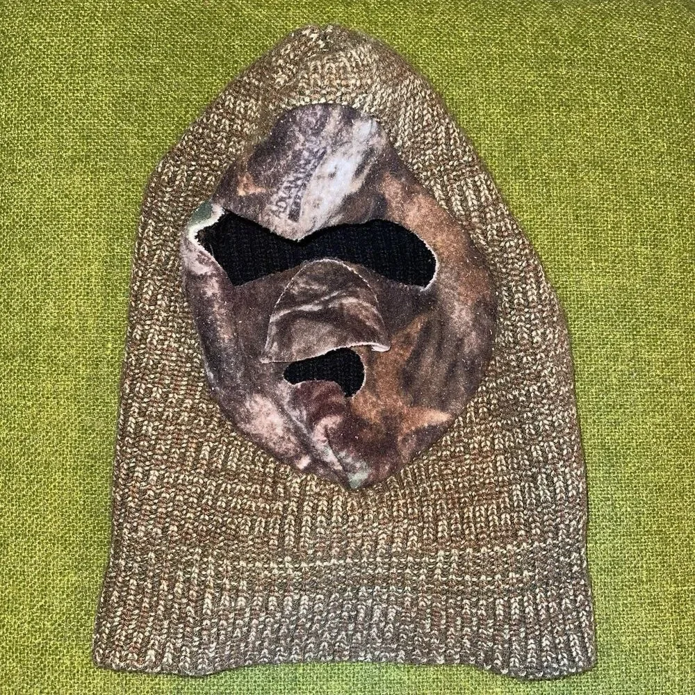 Vintage Camo Balaclava Ski Hunting Face Mask Warm Made In USA Bank Robber Beanie